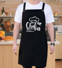 BK Gift Kişiye Özel İsimli Chef Tasarımlı Profesyonel Siyah Mutfak Önlüğü, Aşçı Önlüğü, Şef Önlüğü, Arkadaşa Hediye-5