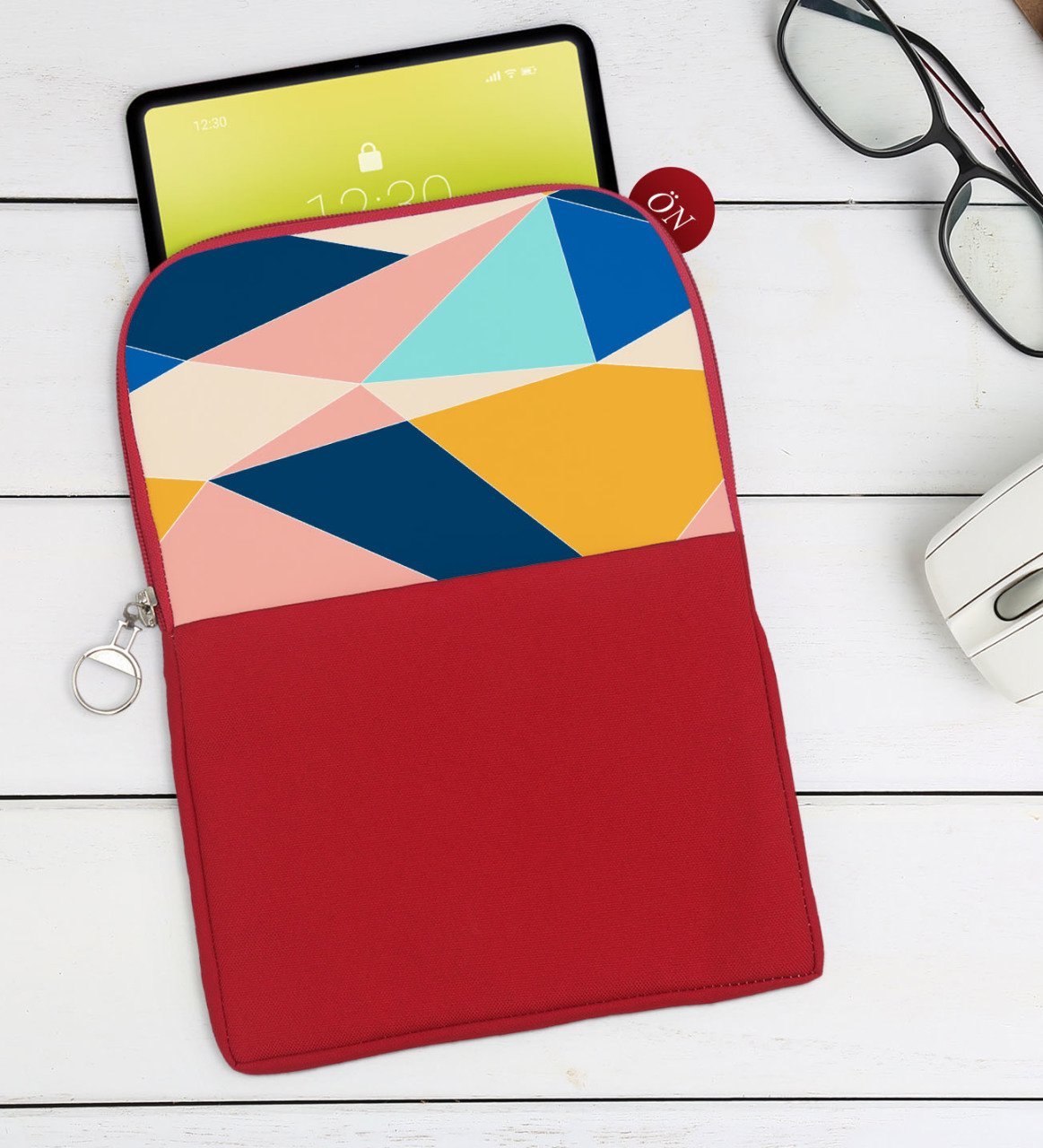 BK Gift Modern Art Tasarımlı Taşınabilir Koruyucu Tablet Kılıfı & Organizer Çanta - Kırmızı-2