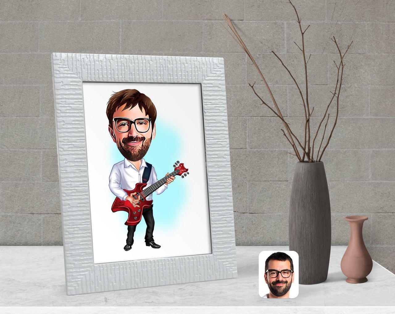 Kişiye Özel Erkek Gitarist Karikatürlü Dekoratif Çerçeve-2