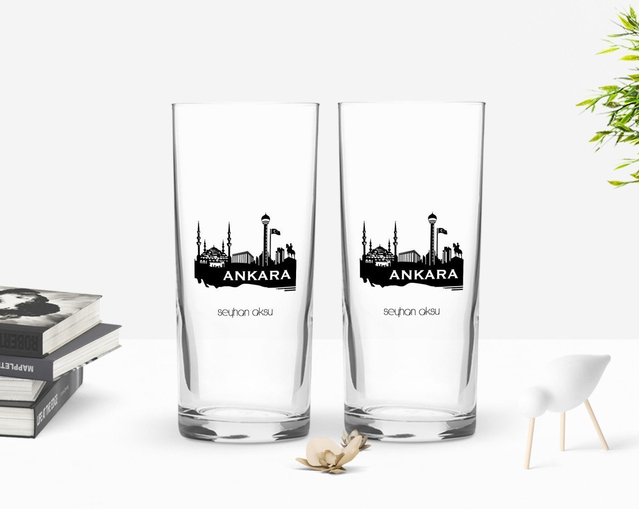 Kişiye Özel Renkli Baskılı Ankara Tasarımlı Turistik İkili Rakı Bardağı Seti-2