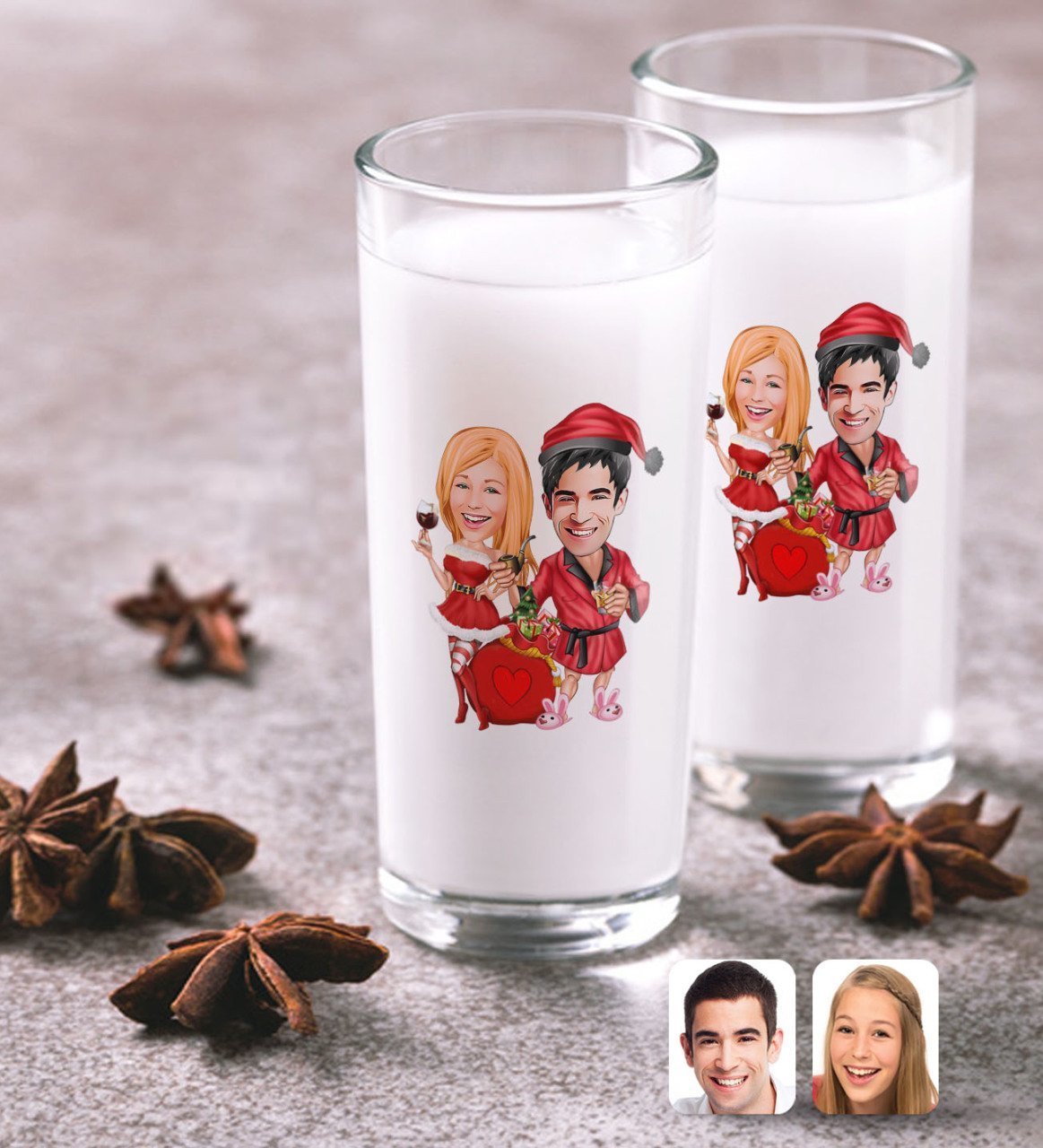 Kişiye Özel Sevgililer Yeni Yıl Karikatürlü İkili Rakı Bardağı Seti-5