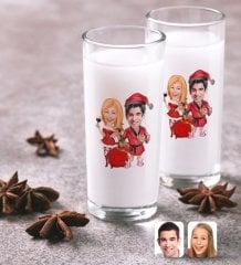 Kişiye Özel Sevgililer Yeni Yıl Karikatürlü İkili Rakı Bardağı Seti-5