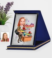 Kişiye Özel Bayan Öğretmen Karikatürlü Lacivert Plaket - 4