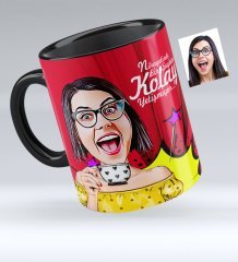 Kişiye Özel Bayan Karikatürlü Siyah Kupa Bardak - 6