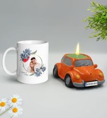 Yılbaşı Hediyesi BK Gift Kişiye Özel İsimli Fotoğraflı Beyaz Kupa Bardak ve Plakalı Nostaljik Vosvos Mum Hediye Seti-1, Sevgiliye, Arkadaşa Hediye