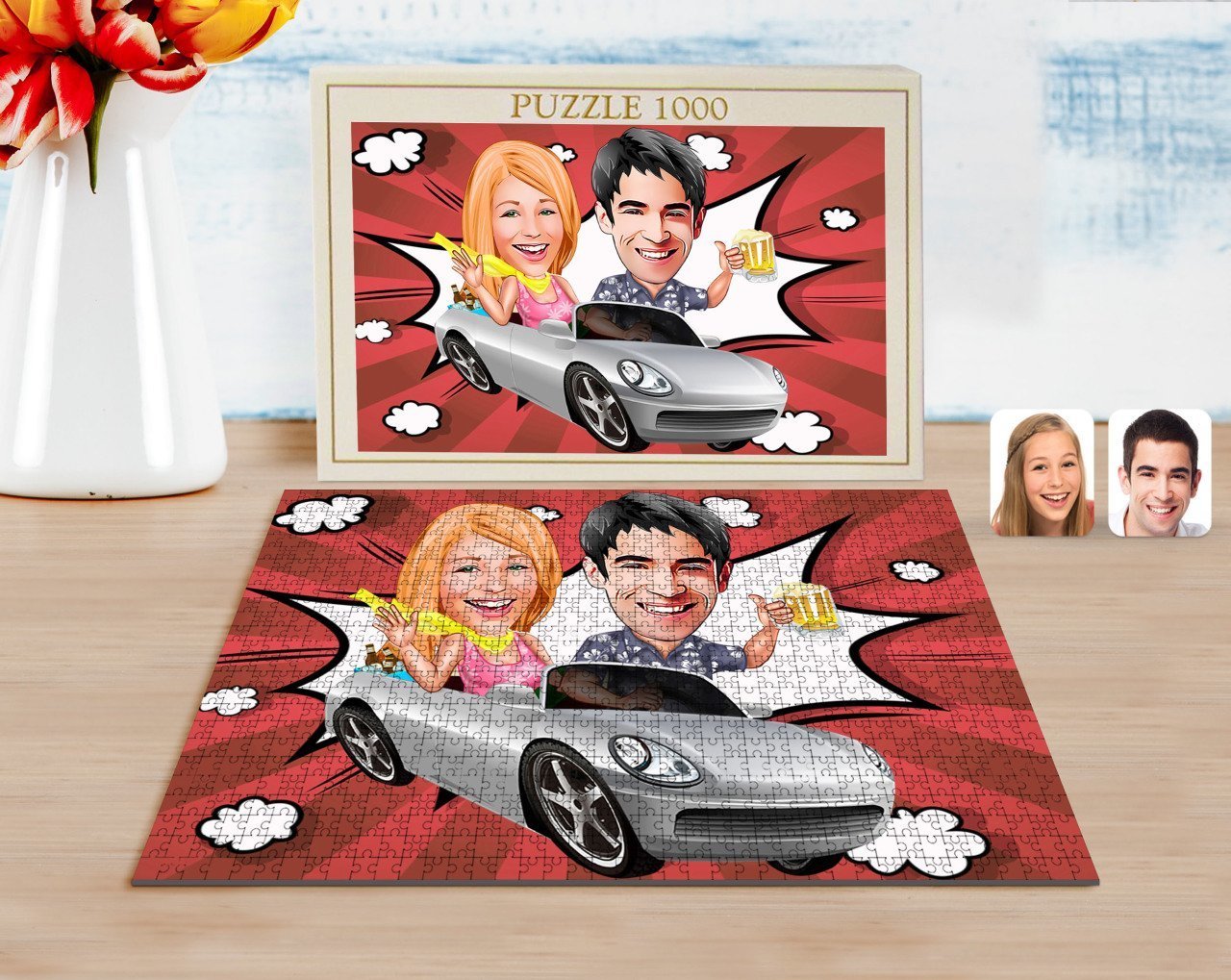 Kişiye Özel Sevgililer Karikatürlü 1000 Parça Profesyonel Puzzle-53