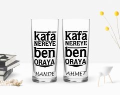 Kişiye Özel Renkli Baskılı Kafa Nereye Ben Oraya Tasarımlı İkili Rakı Bardağı Seti-1