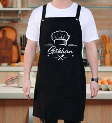 BK Gift Kişiye Özel İsimli Chef Tasarımlı Profesyonel Siyah Mutfak Önlüğü, Aşçı Önlüğü, Şef Önlüğü, Arkadaşa Hediye-4