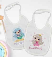BK Kids Küçük Deniz Kızı ve Prenses Tasarımlı 2’li Beyaz Mama Önlüğü-1