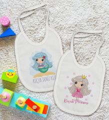 BK Kids Küçük Deniz Kızı ve Prenses Tasarımlı 2’li Beyaz Mama Önlüğü-1