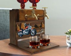BK Gift Kişiye Özel Kabartma Motorsiklet Tasarımlı İsimli Çift Musluklu Doğal Ahşap İçki Standı-3, İçki Standı, Doğum Günü Hediyesi, Ev Hediyesi