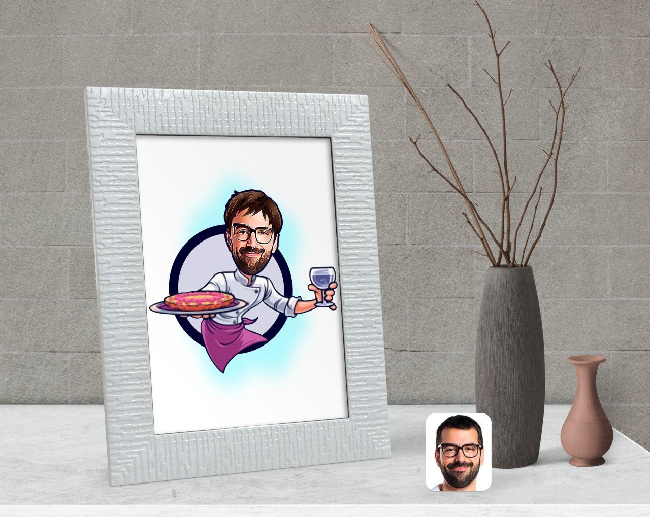 Kişiye Özel Erkek Garson Karikatürlü Dekoratif Çerçeve-1