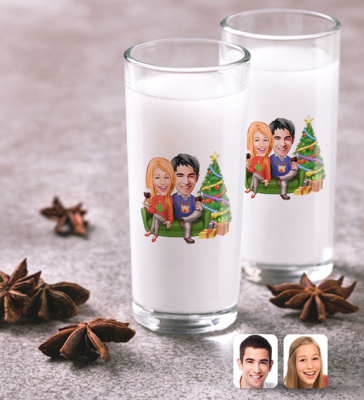 Kişiye Özel Sevgililer Yeni Yıl Karikatürlü İkili Rakı Bardağı Seti-4