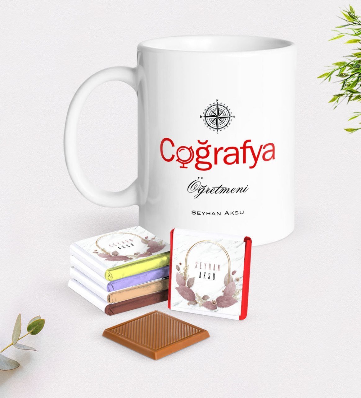 Kişiye Özel Coğrafya Öğretmeni Beyaz Kupa ve Çikolata Hediye Seti-1