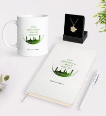 Kişiye Özel Din Kültürü ve Ahlak Bilgisi Öğretmeni Beyaz Kupa Defter Kalem ve İsimli Papatya Kolye Hediye Seti-1