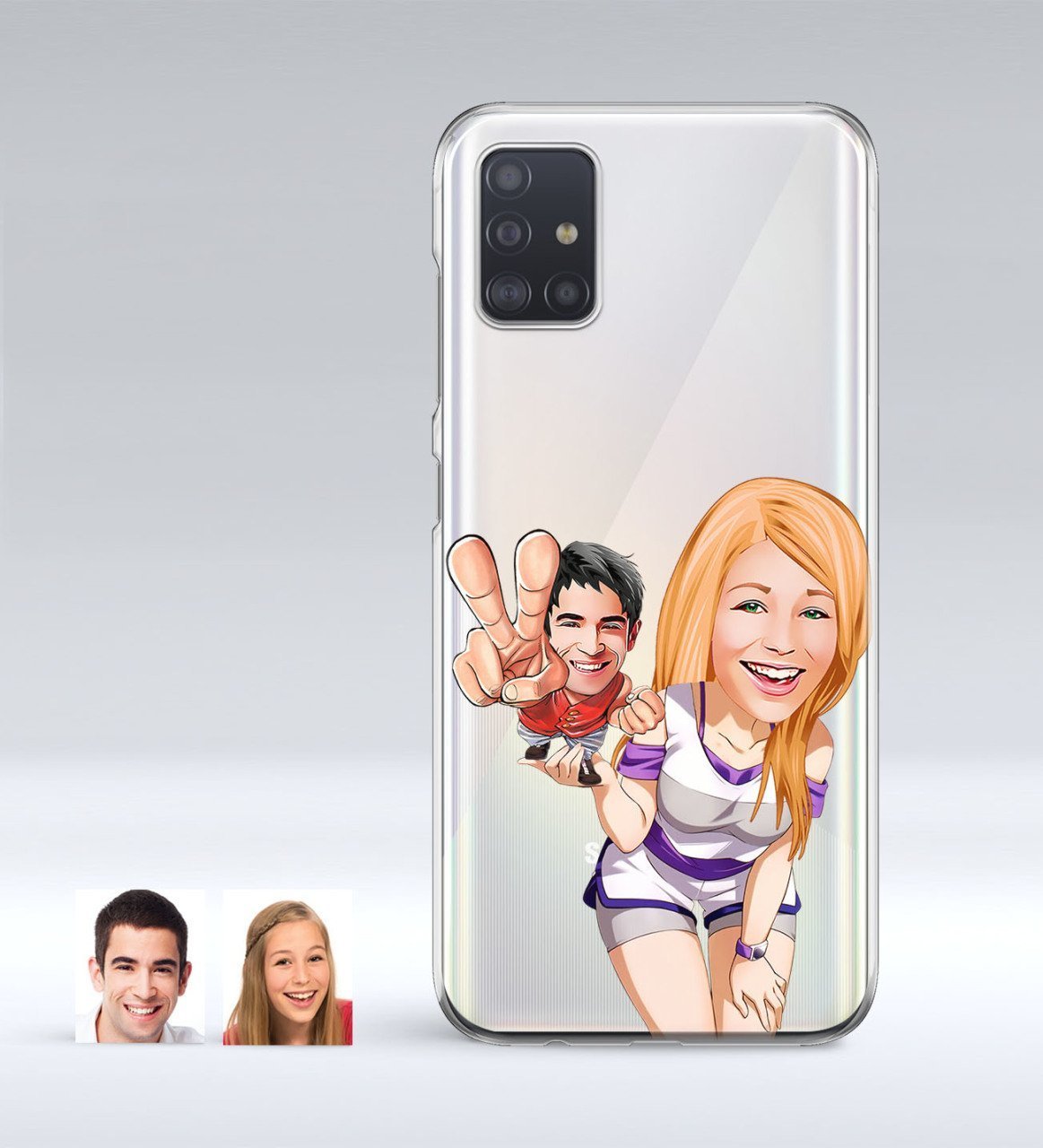 Kişiye Özel Sevgililer Karikatürlü Samsung Galaxy A51 İnce Şeffaf Silikon Telefon Kapağı-30