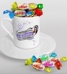 Kişiye Özel Fotoğraflı Doğum Günü Türk Kahvesi Fincanı ve Haribo Şeker Hediye Seti-12
