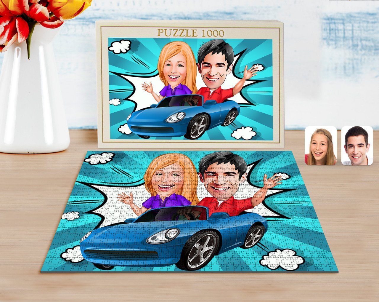 Kişiye Özel Sevgililer Karikatürlü 1000 Parça Profesyonel Puzzle-52