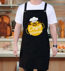 BK Gift Kişiye Özel İsimli Chef Tasarımlı Profesyonel Siyah Mutfak Önlüğü, Aşçı Önlüğü, Şef Önlüğü, Arkadaşa Hediye-3