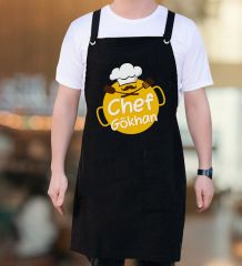 BK Gift Kişiye Özel İsimli Chef Tasarımlı Profesyonel Siyah Mutfak Önlüğü, Aşçı Önlüğü, Şef Önlüğü, Arkadaşa Hediye-3