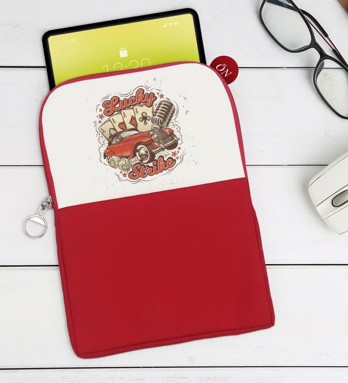BK Gift Lucky Strike Tasarımlı Taşınabilir Koruyucu Tablet Kılıfı & Organizer Çanta - Kırmızı-1
