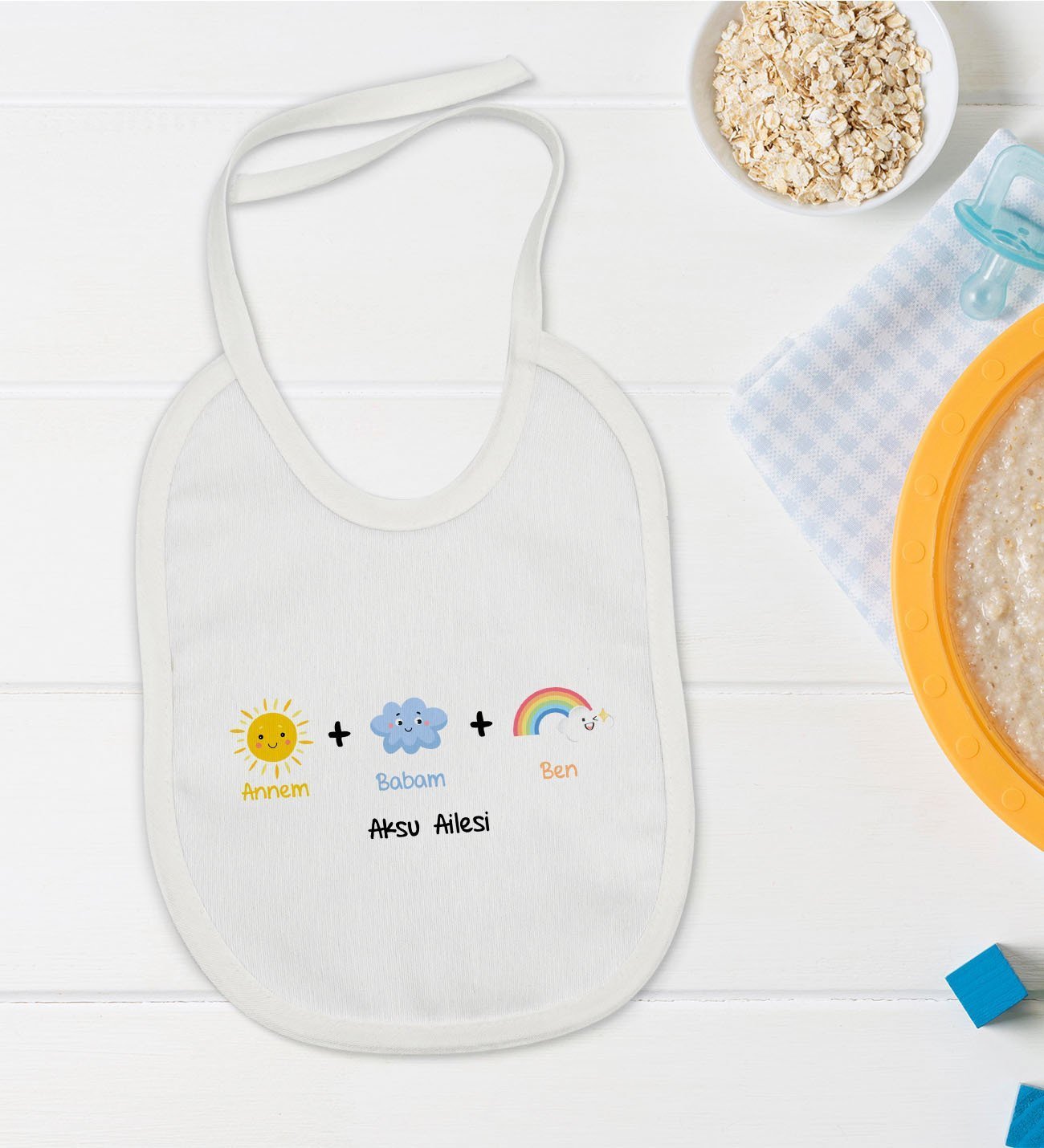BK Kids Kişiye Özel Annem Babam Ben Tasarımlı Bebek Mama Önlüğü - Model 1