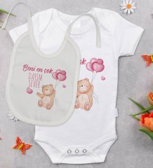 BK Kids Beni En Çok Dayım Sever Tasarımlı Bebek Body Zıbın ve Mama Önlüğü Hediye Seti - Model 1