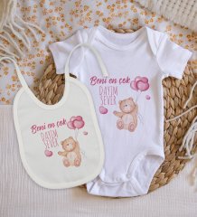 BK Kids Beni En Çok Dayım Sever Tasarımlı Bebek Body Zıbın ve Mama Önlüğü Hediye Seti - Model 1