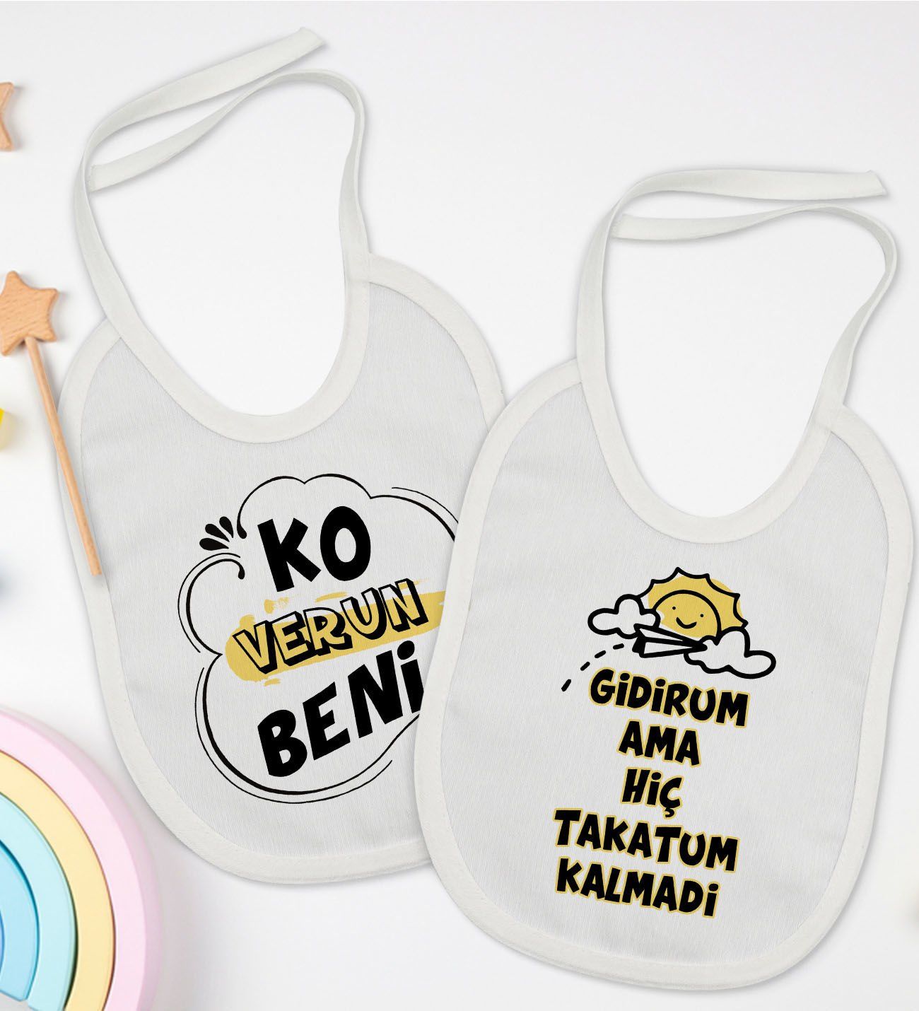 BK Kids Ko Verun Beni ve Takatum Kalmadi Tasarımlı 2’li Beyaz Mama Önlüğü-1