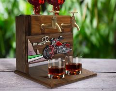 BK Gift Kişiye Özel Kabartma Motorsiklet Tasarımlı İsimli Çift Musluklu Doğal Ahşap İçki Standı-2, İçki Standı, Doğum Günü Hediyesi, Ev Hediyesi