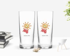 Kişiye Özel Renkli Baskılı Alanya Tasarımlı Turistik İkili Rakı Bardağı Seti-1