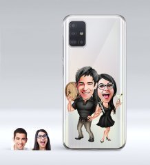 Kişiye Özel Sevgililer Karikatürlü Samsung Galaxy A51 İnce Şeffaf Silikon Telefon Kapağı-18