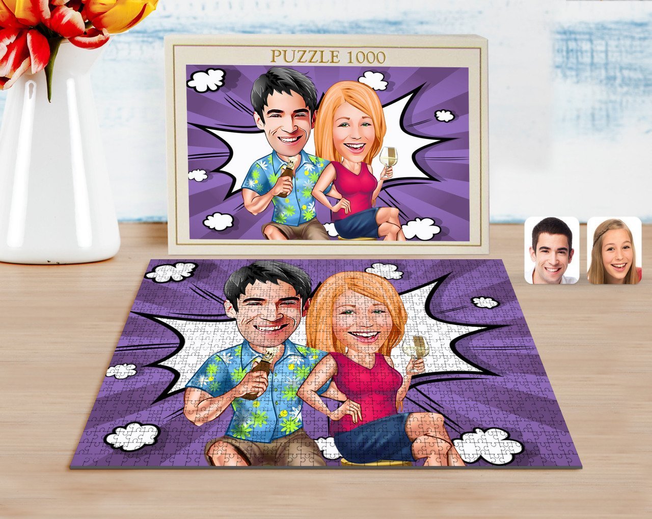 Kişiye Özel Sevgililer Karikatürlü 1000 Parça Profesyonel Puzzle-51