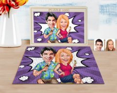 Kişiye Özel Sevgililer Karikatürlü 1000 Parça Profesyonel Puzzle-51