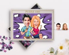 Kişiye Özel Sevgililer Karikatürlü 1000 Parça Profesyonel Puzzle-51
