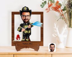 Kişiye Özel İtfaiyeci Karikatürlü Ahşap Standlı 3D Biblo-1