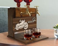 BK Gift Kişiye Özel Kabartma Motorsiklet Tasarımlı İsimli Çift Musluklu Doğal Ahşap İçki Standı-1, İçki Standı, Doğum Günü Hediyesi, Ev Hediyesi