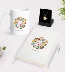 Kişiye Özel Çocuk Gelişimi Öğretmeni Beyaz Kupa Defter Kalem ve İsimli Papatya Kolye Hediye Seti-1