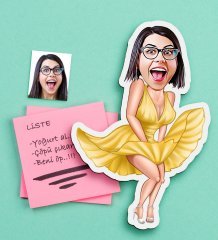 Kişiye Özel Bayan Marilyn Monroe Karikatürlü Ahşap Magnet-1
