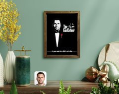 Kişiye Özel Godfather Baba Tasarımlı Doğal Masif Ahşap Çerçeveli Tablo-3