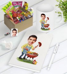 Kişiye Özel Bay Mangalcı Karikatürlü Nostaljik Lezzetler Defter Kalem Kupa Hediye Seti-1