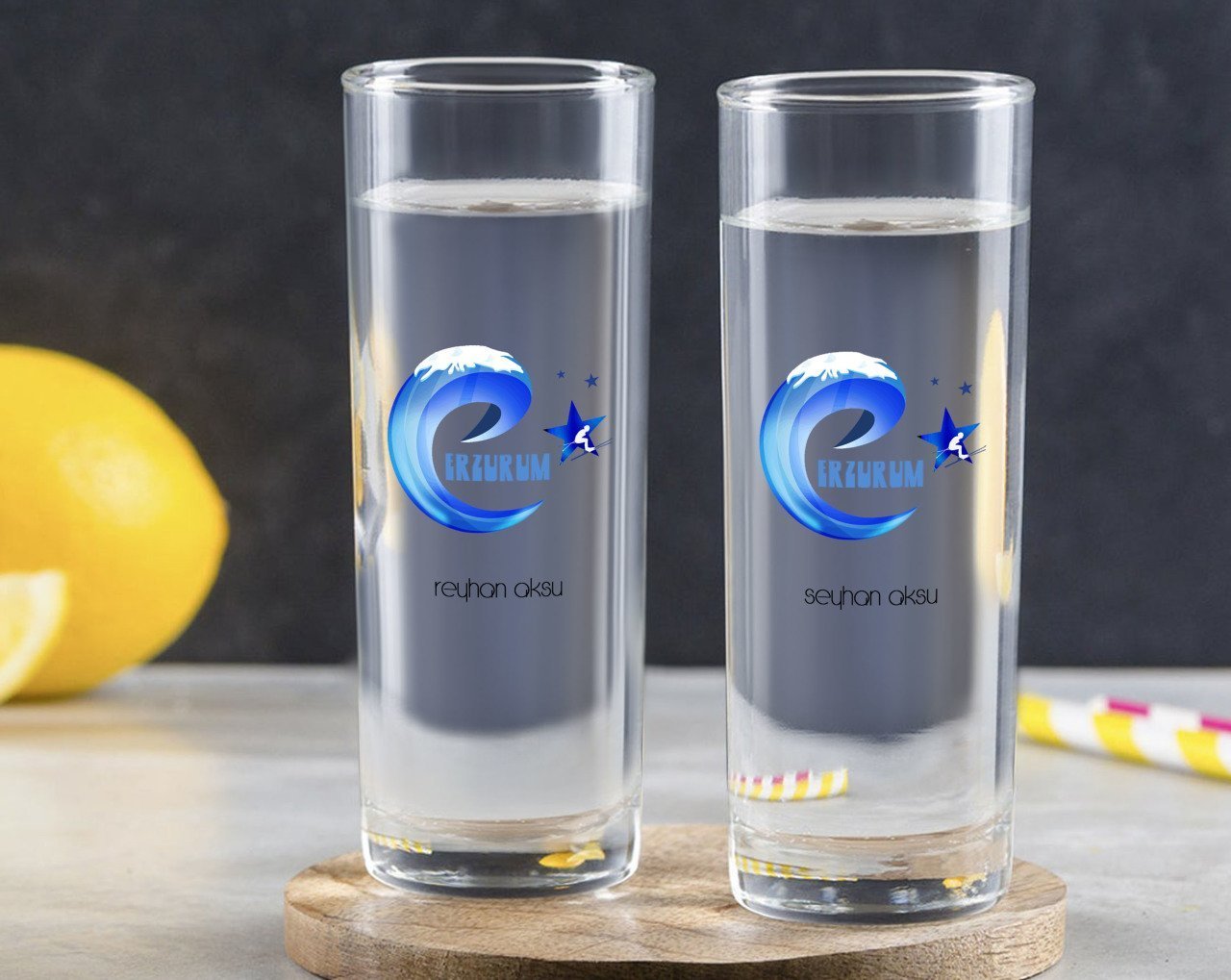 Kişiye Özel Renkli Baskılı Erzurum Tasarımlı Turistik İkili Vodka Bardağı-1