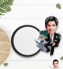 Kişiye Özel Erkek Bankacı Karikatürlü Ahşap Bardak Altlığı-3