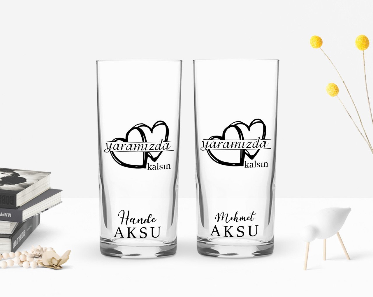 Kişiye Özel Renkli Baskılı Yaramızda Kalsın Tasarımlı İkili Rakı Bardağı Seti-1