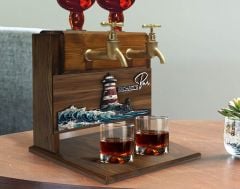 BK Gift Kişiye Özel Kabartma Manzara Tasarımlı İsimli Çift Musluklu Doğal Ahşap İçki Standı-11, İçki Standı, Doğum Günü Hediyesi, Ev Hediyesi