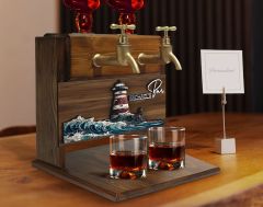 BK Gift Kişiye Özel Kabartma Manzara Tasarımlı İsimli Çift Musluklu Doğal Ahşap İçki Standı-11, İçki Standı, Doğum Günü Hediyesi, Ev Hediyesi