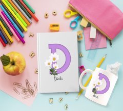 Kişiye Özel Harf Tasarımlı Beyaz Defter ve Kupa Hediye Seti-25