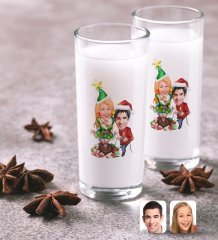 Kişiye Özel Sevgililer Yeni Yıl Karikatürlü İkili Rakı Bardağı Seti-1