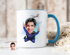 Bk Gift Kişiye Özel Paraşüt Karikatürlü Mavi Kupa Bardak-1, Sevgiliye Hediye, Arkadaşa Hediye