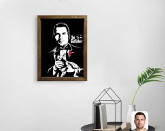 Kişiye Özel Godfather Baba Tasarımlı Doğal Masif Ahşap Çerçeveli Tablo-2